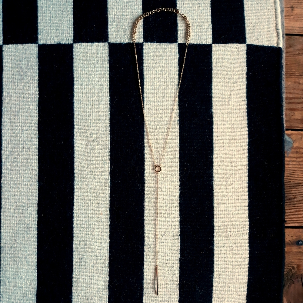 Long geometric gold necklace